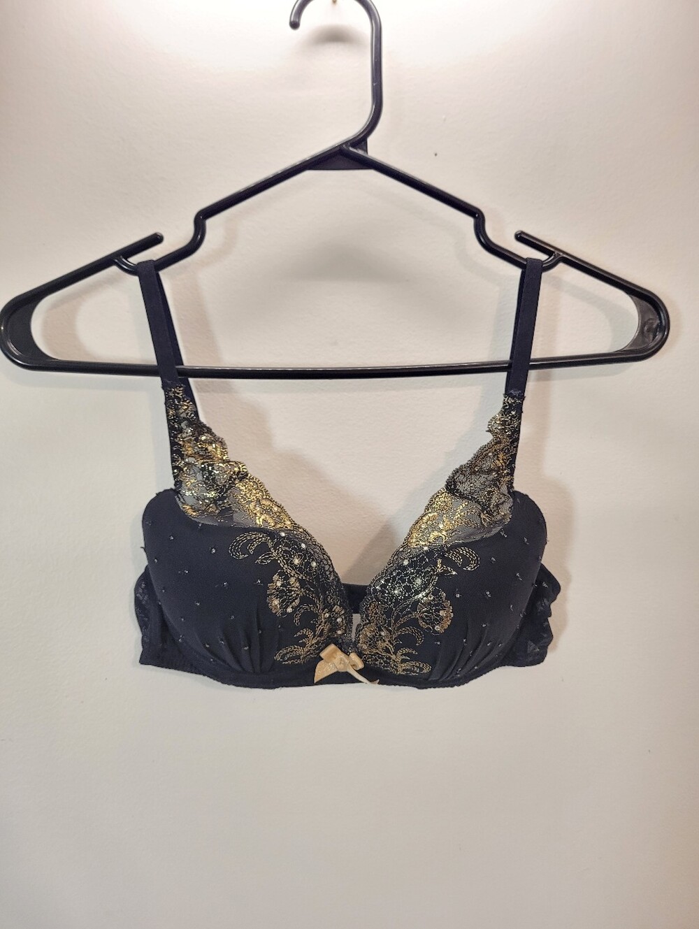 Gossard SuperBoost Black and Gold Embroidered Push-Up Bra - Size 32b